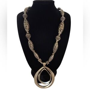 CHICO’S Silver-Tone Ornate Statement Necklace